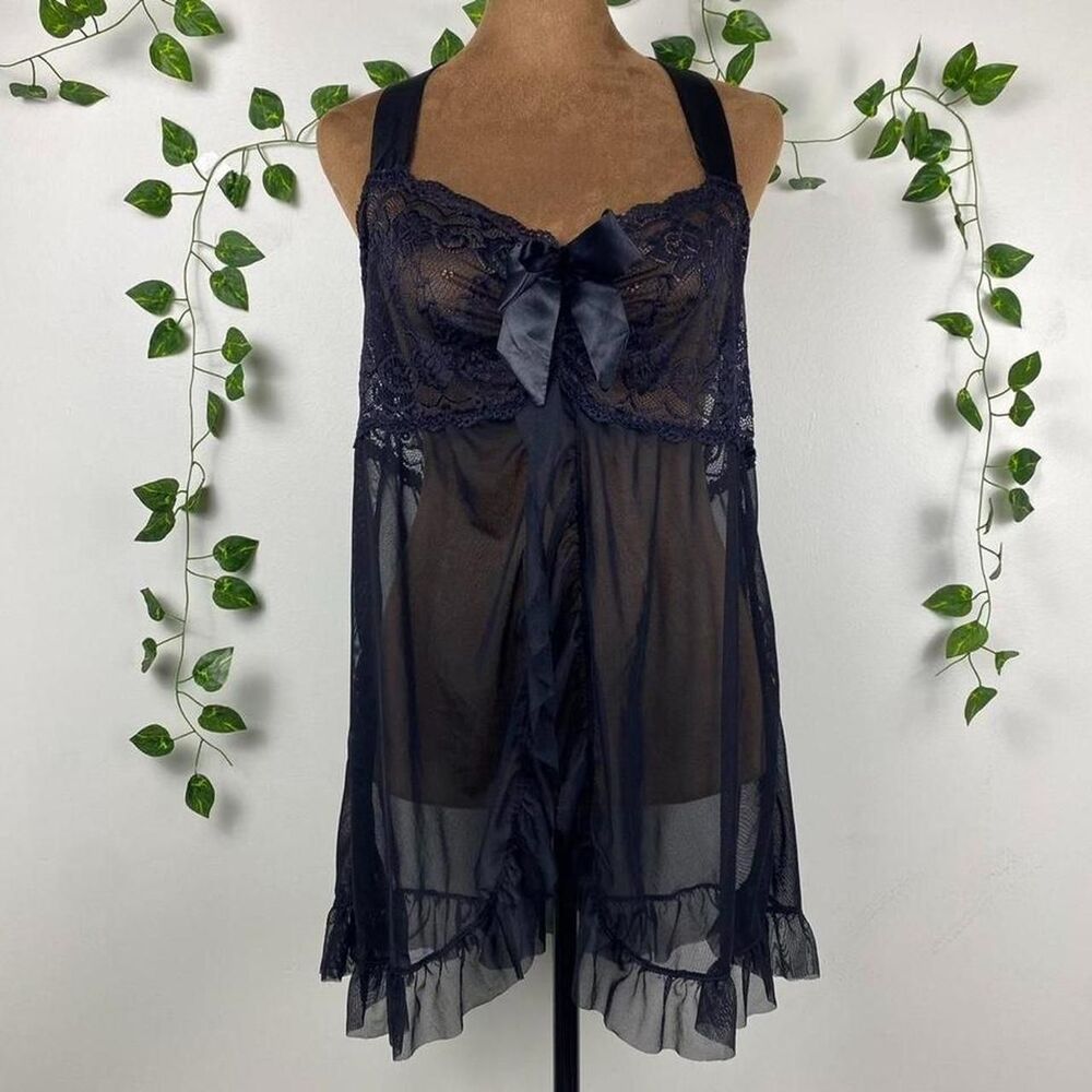 black lace lingerie slip dress sheer halter top bow slit witchy whimsigoth